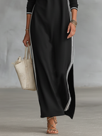 White-Trimmed Collar Sweatshirt Maxi Dress