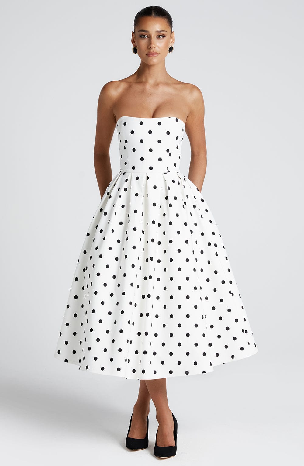 Gemma Midi Dress - Black Polka Dot Print