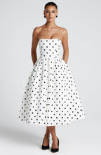 Gemma Midi Dress - Black Polka Dot Print