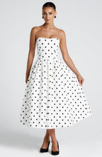 Gemma Midi Dress - Black Polka Dot Print