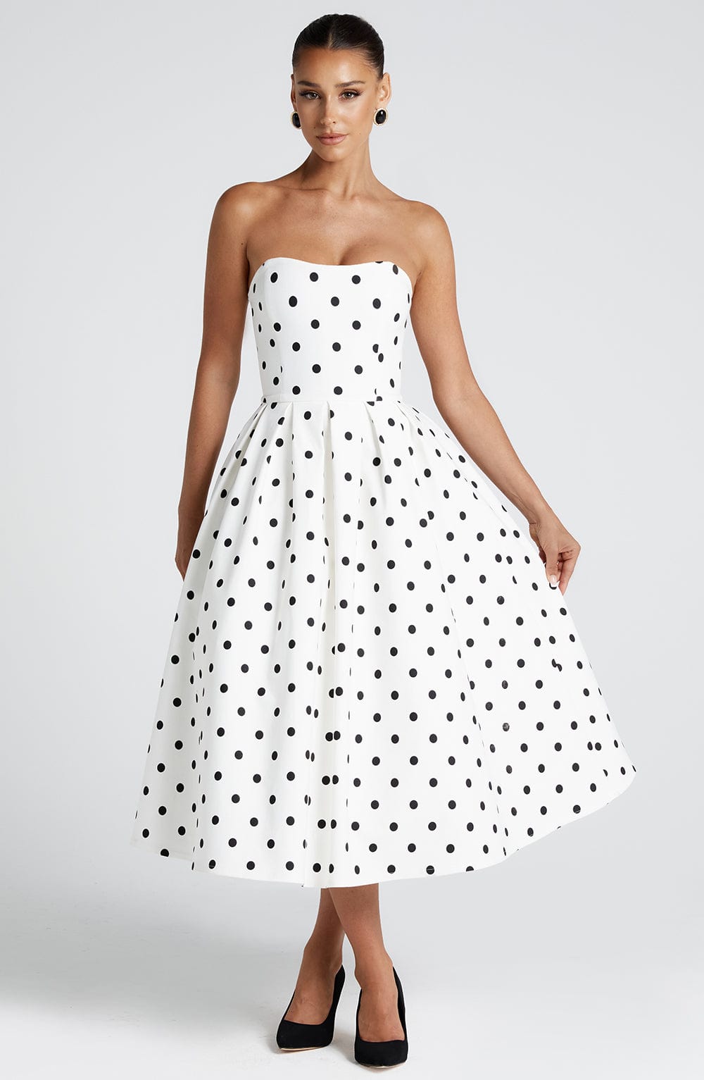 Gemma Midi Dress - Black Polka Dot Print