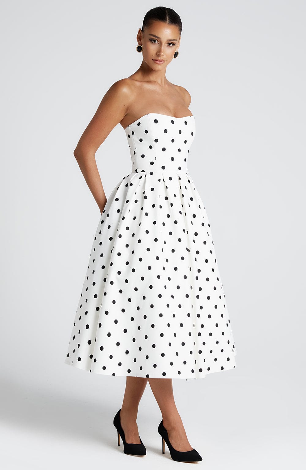 Gemma Midi Dress - Black Polka Dot Print