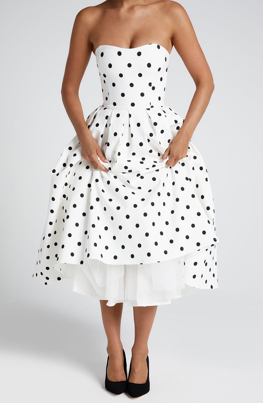 Gemma Midi Dress - Black Polka Dot Print