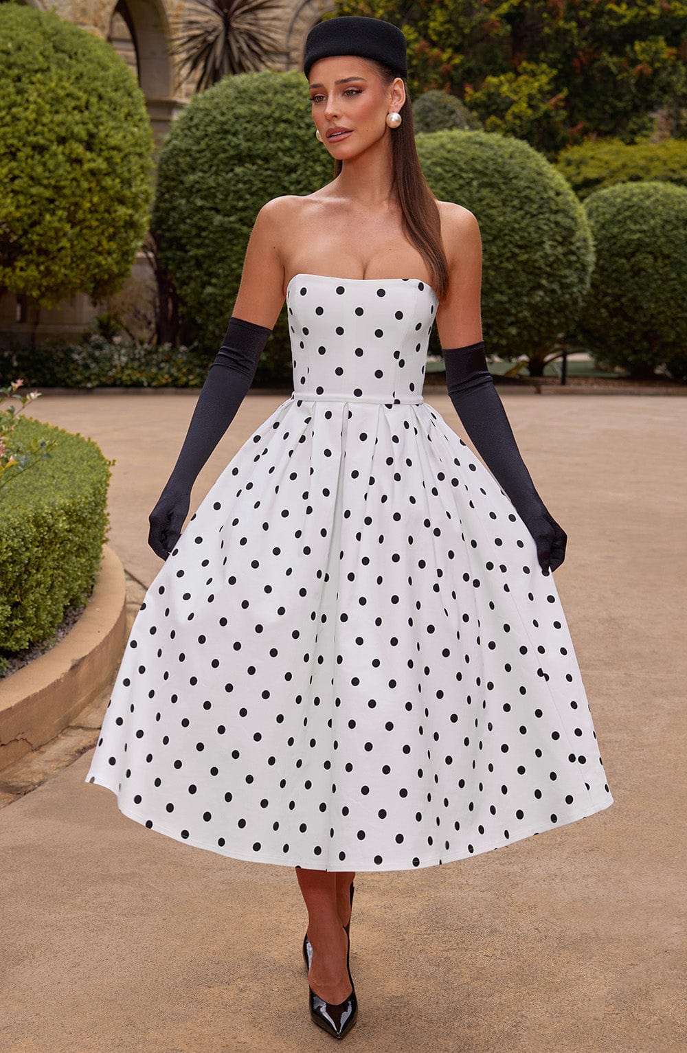 Gemma Midi Dress - Black Polka Dot Print