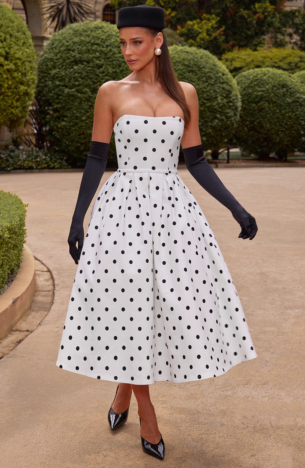 Gemma Midi Dress - Black Polka Dot Print