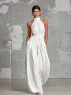 White Woven Halter-Neck Jumpsuit