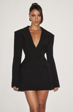 Lauren Mini Dress - Black Pinstripe