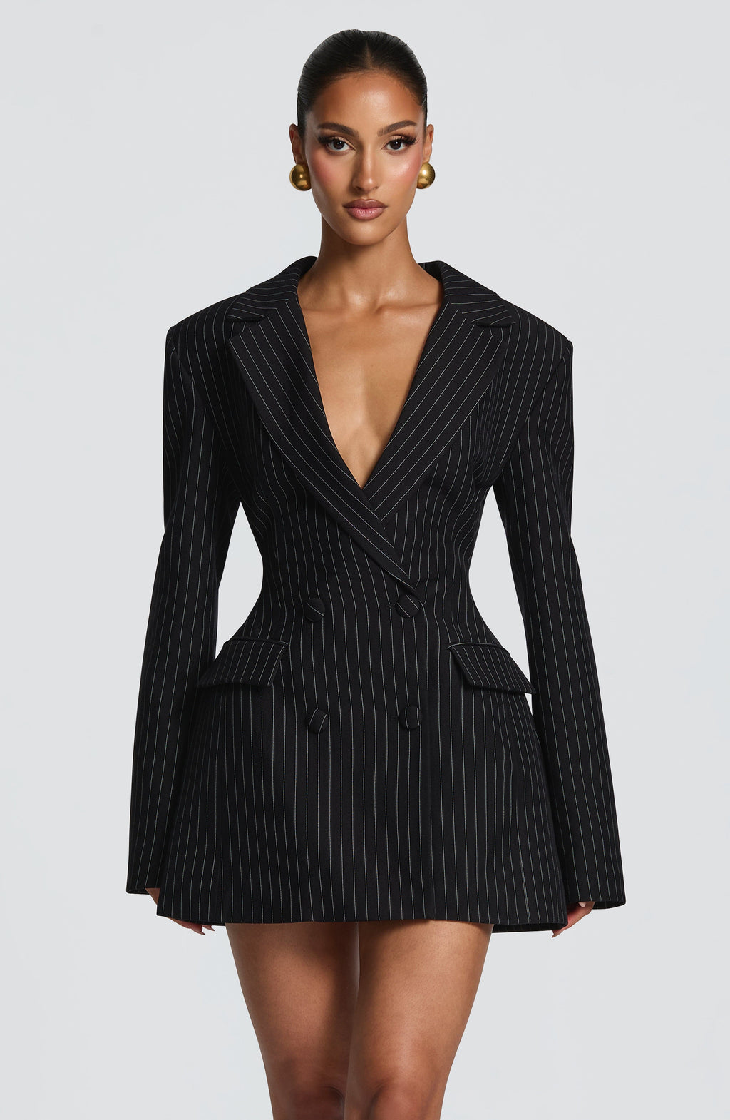 Lauren Mini Dress - Black Pinstripe