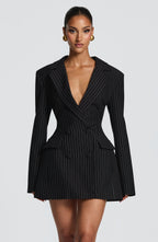 Lauren Mini Dress - Black Pinstripe