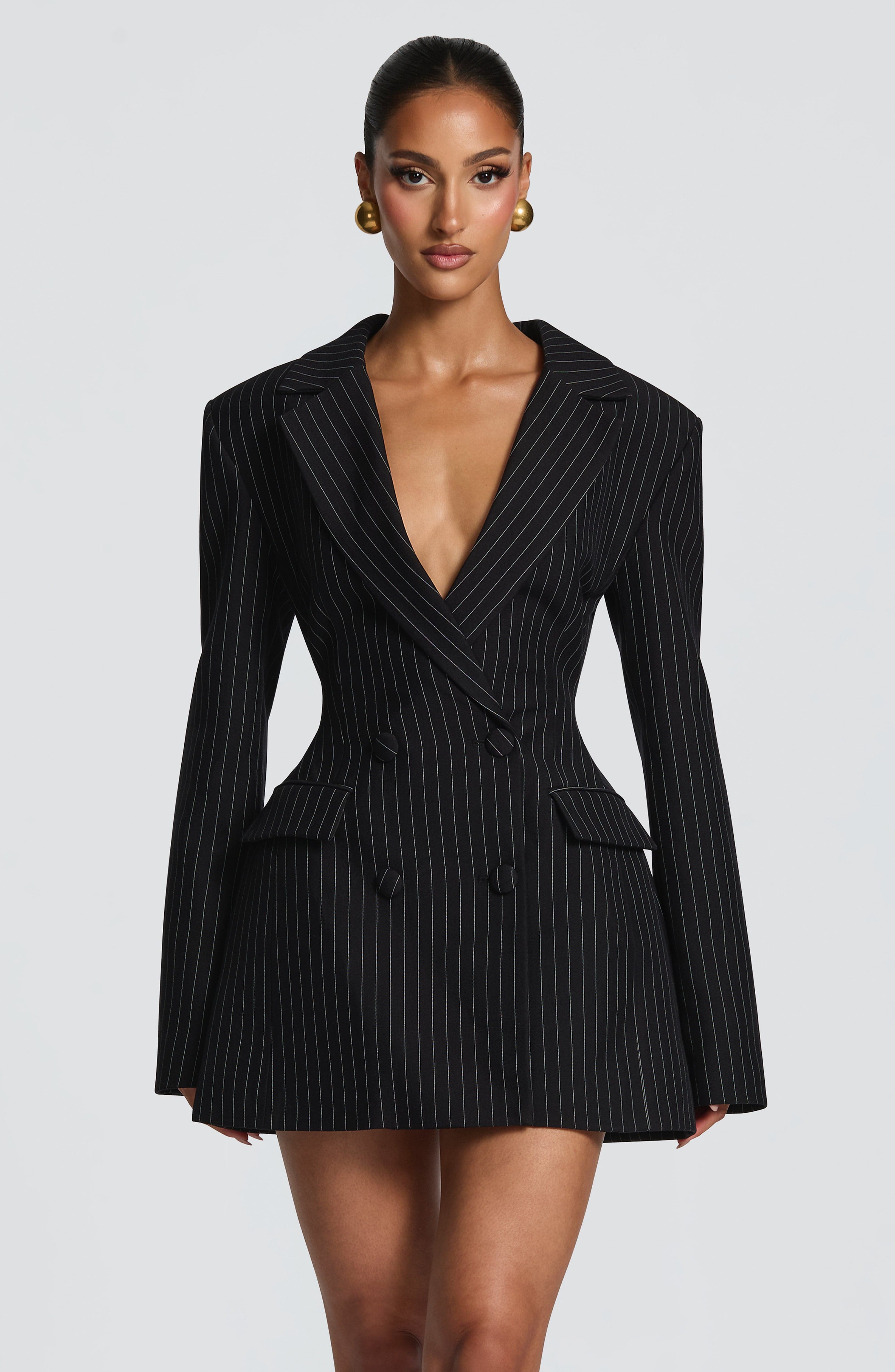 Lauren Mini Dress - Black Pinstripe