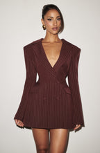 Lauren Mini Dress - Burgundy Pinstripe
