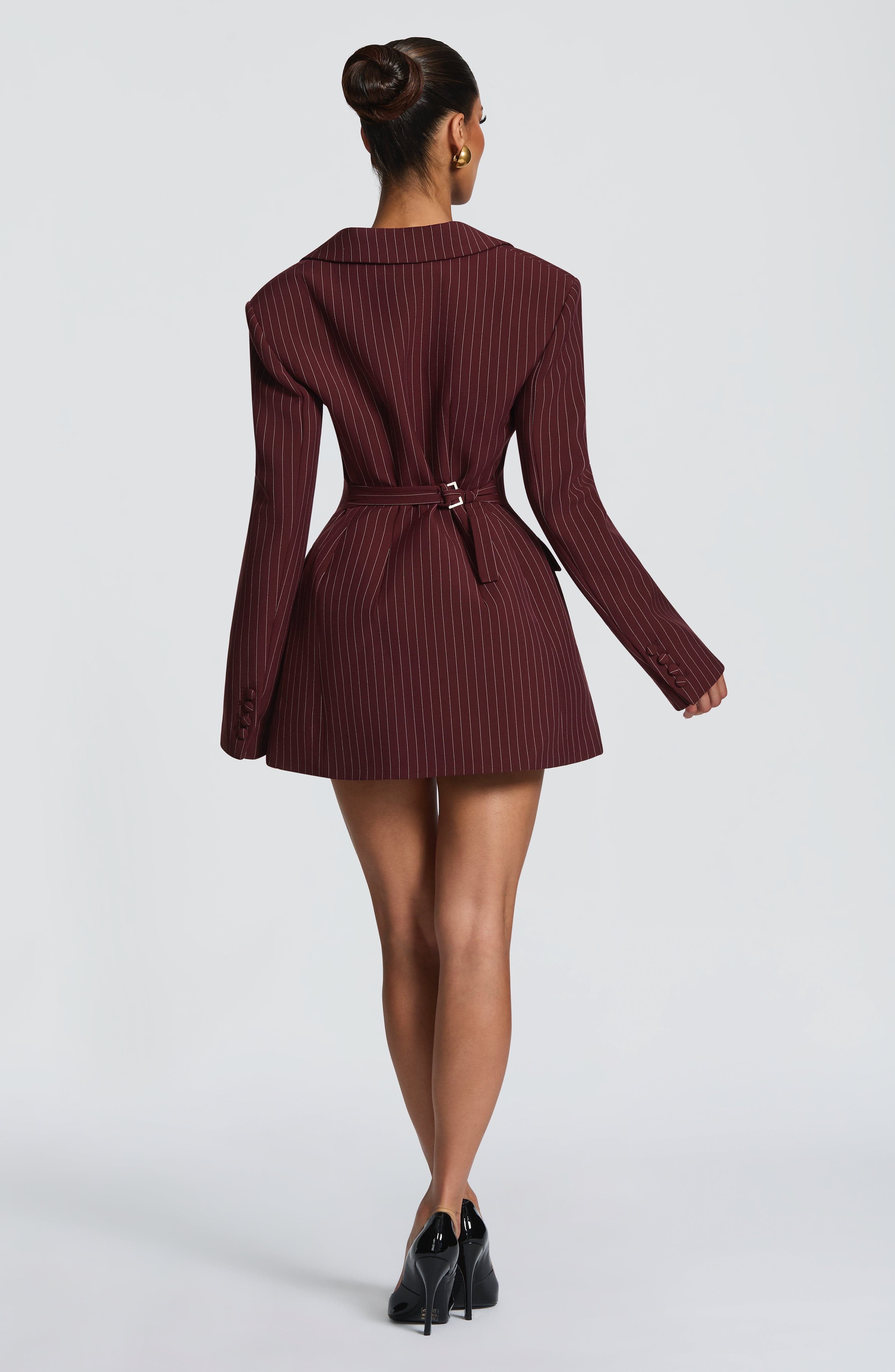 Lauren Mini Dress - Burgundy Pinstripe