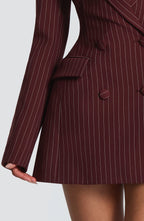 Lauren Mini Dress - Burgundy Pinstripe