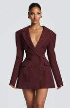 Lauren Mini Dress - Burgundy Pinstripe