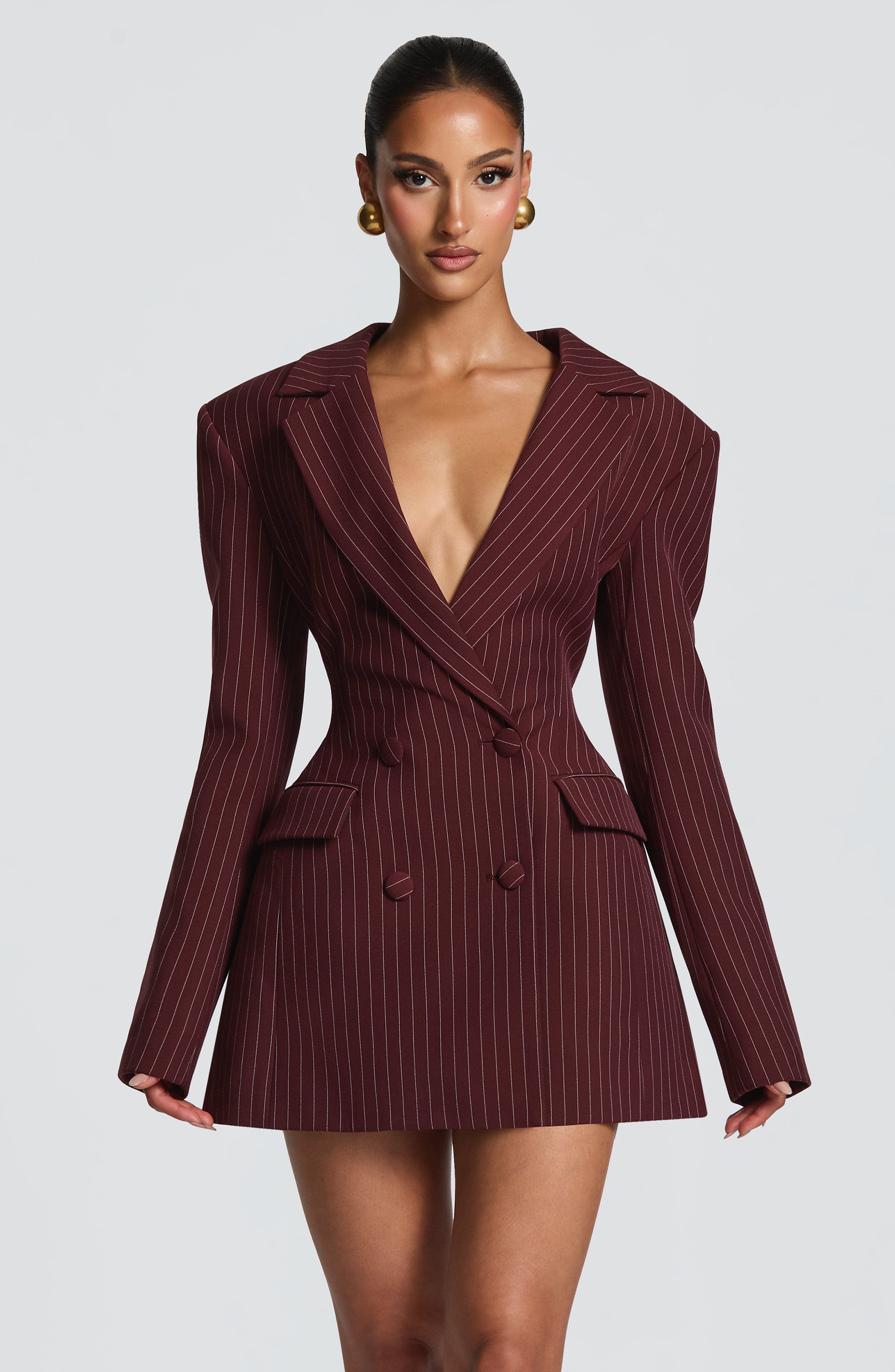 Lauren Mini Dress - Burgundy Pinstripe