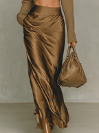 Gold-Brown Satin Midi Skirt