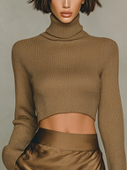 Gold-Brown Turtleneck Knit Top