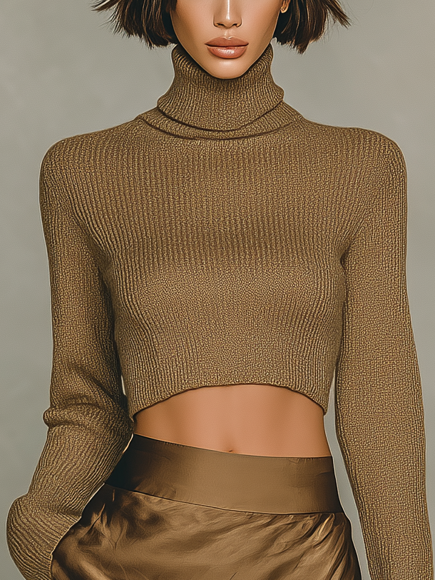Gold-Brown Turtleneck Knit Top