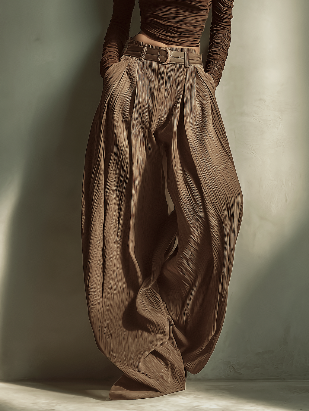 Dark Brown Wide-Leg Trousers