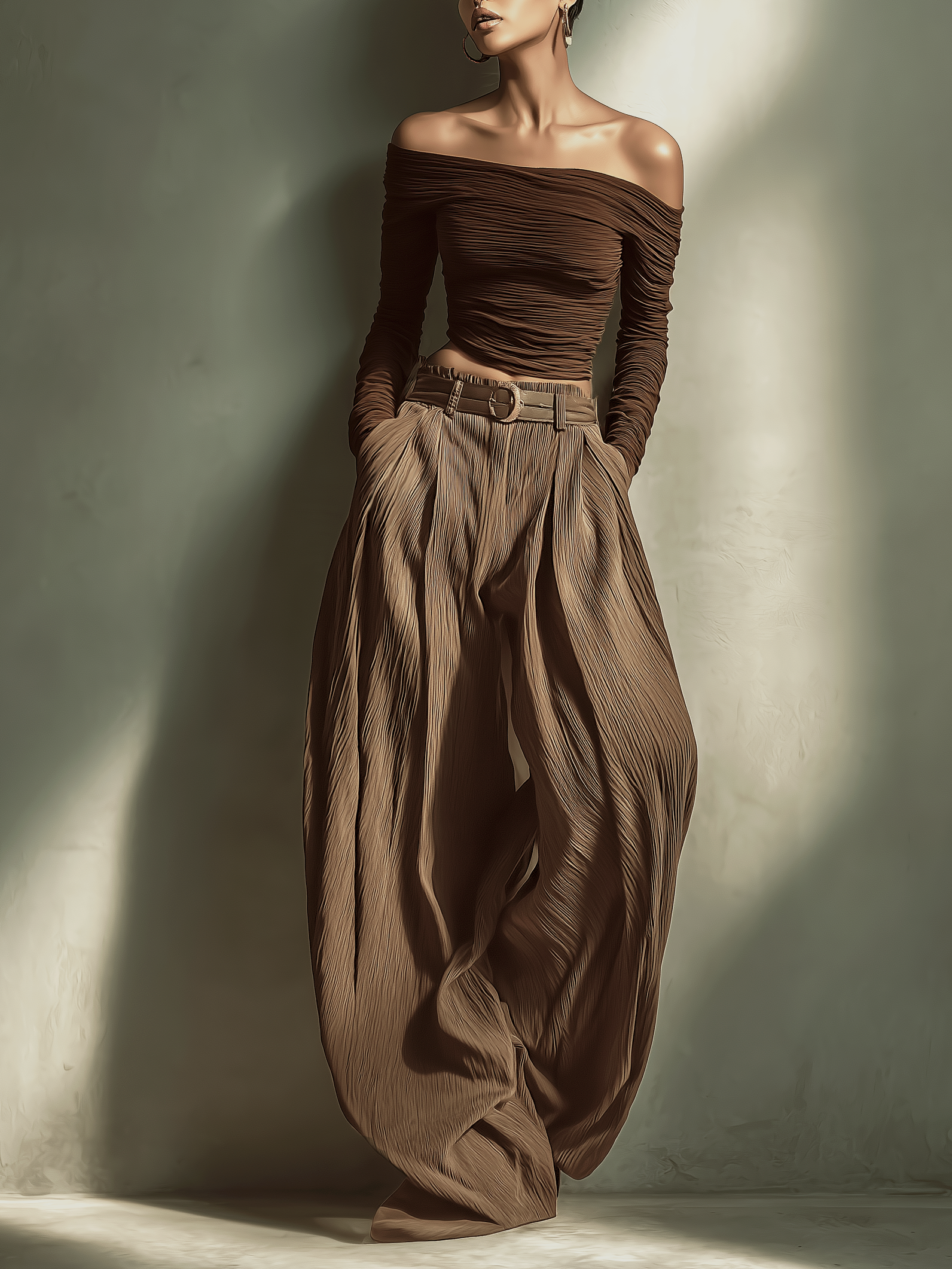 Dark Brown Wide-Leg Trousers