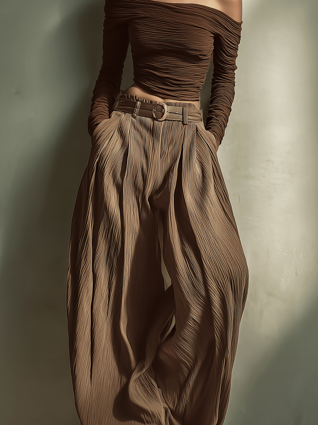 Dark Brown Wide-Leg Trousers