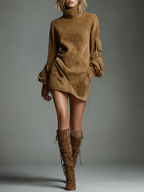 Vintage Suede Turtleneck Mini Dress