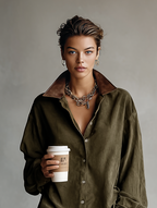 Suede Leather-Lapel Mini Dress