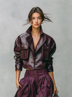 PU Leather Double-Pocket Short Jacket