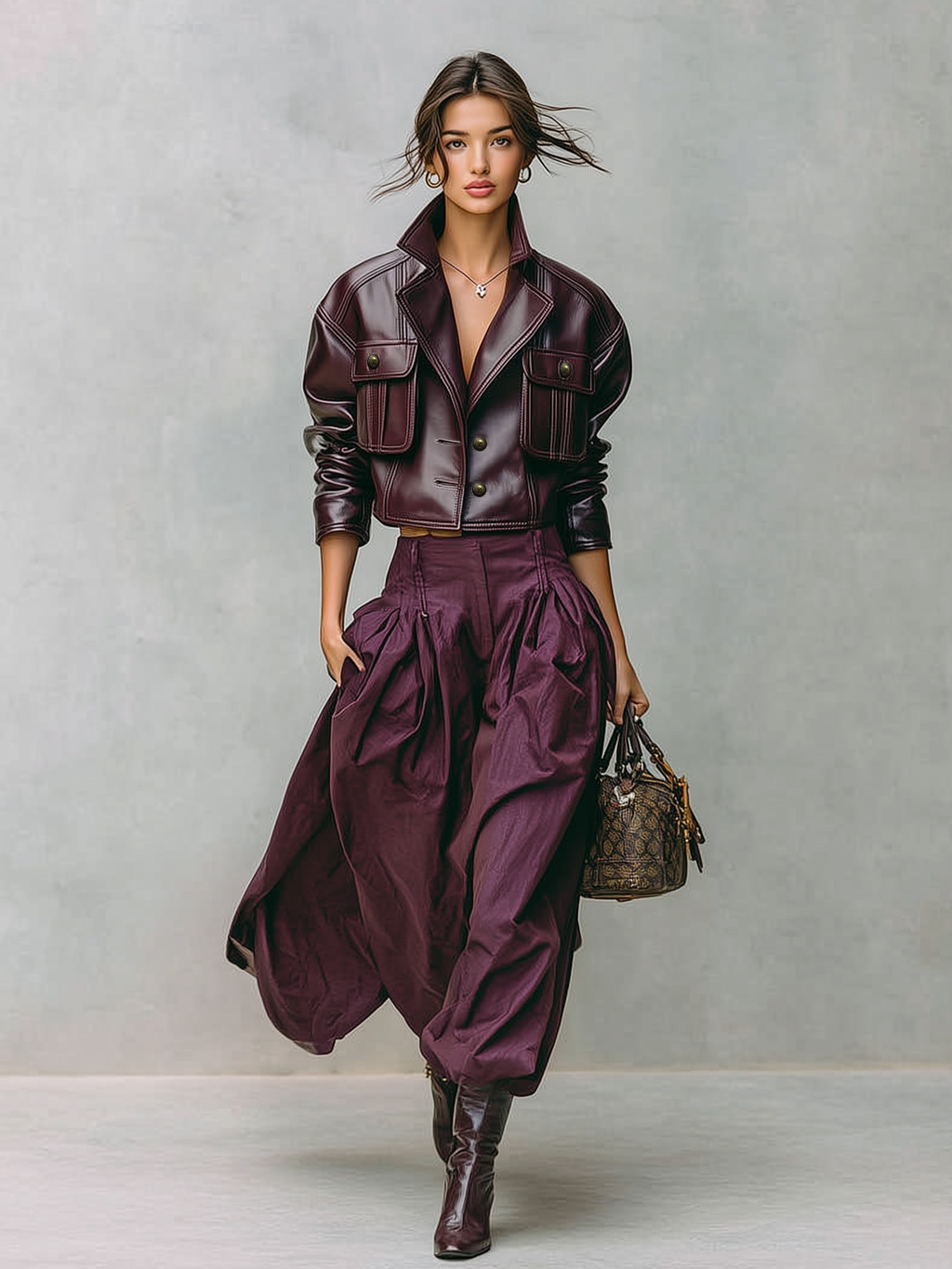 PU Leather Double-Pocket Short Jacket