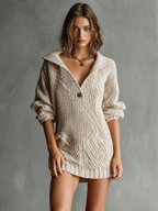 Cable Knit Lapel Mini Dress