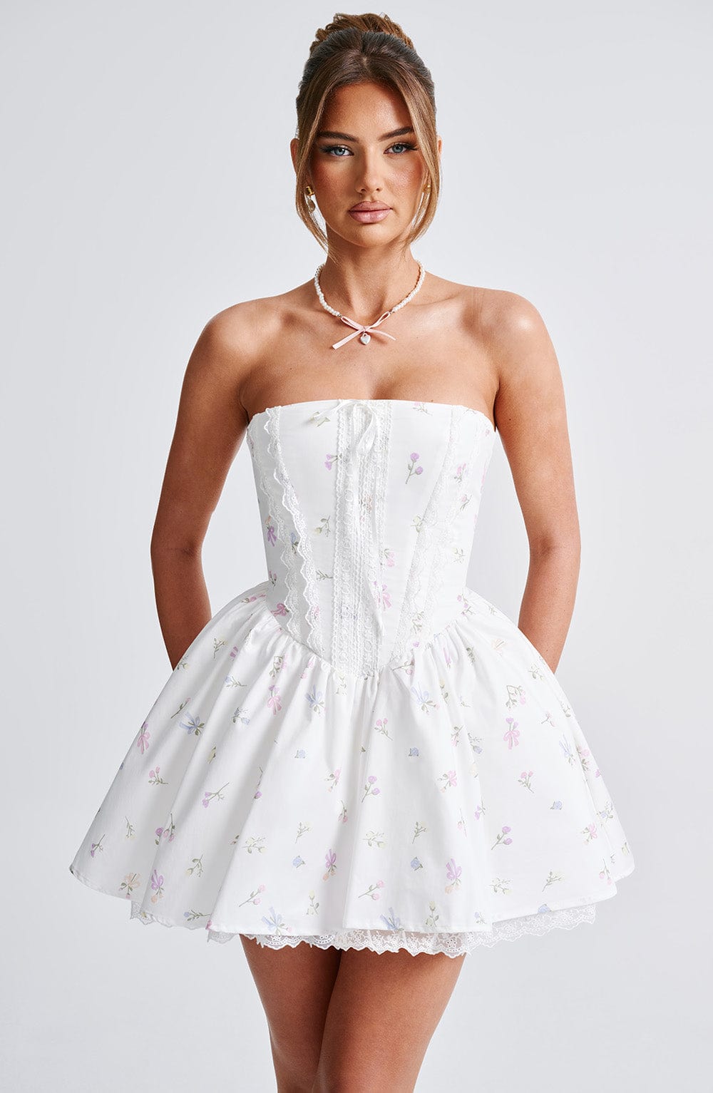 Lisa Mini Dress - White Multi Floral Print