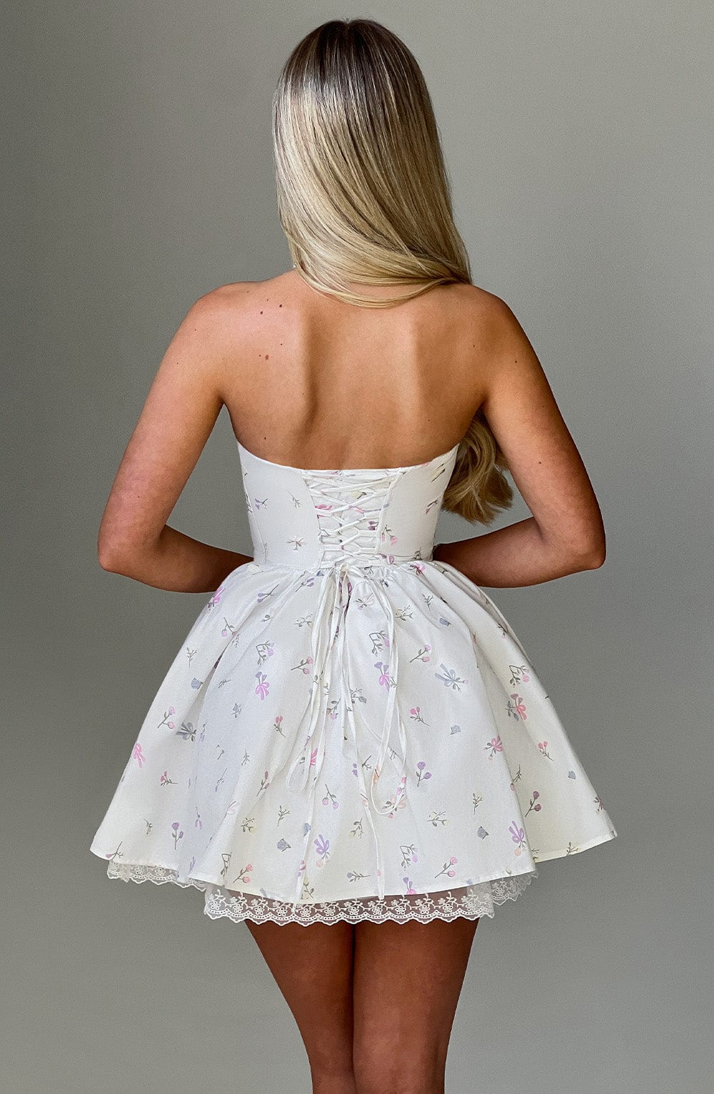 Lisa Mini Dress - White Multi Floral Print
