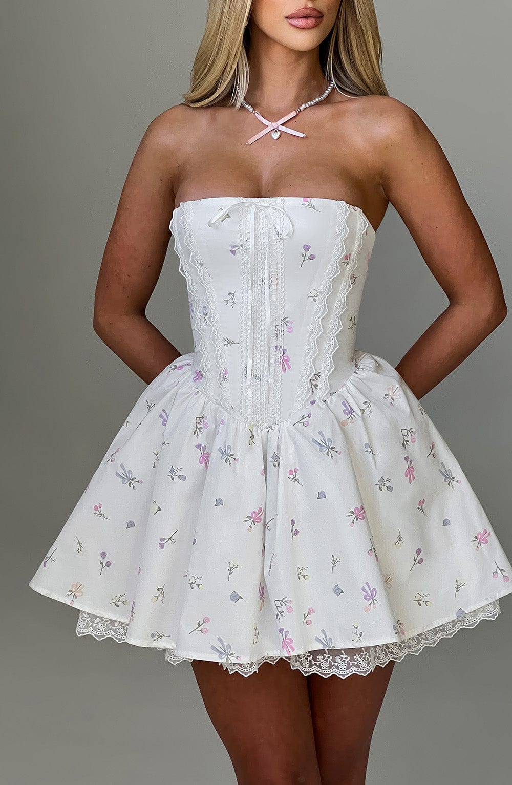Lisa Mini Dress - White Multi Floral Print