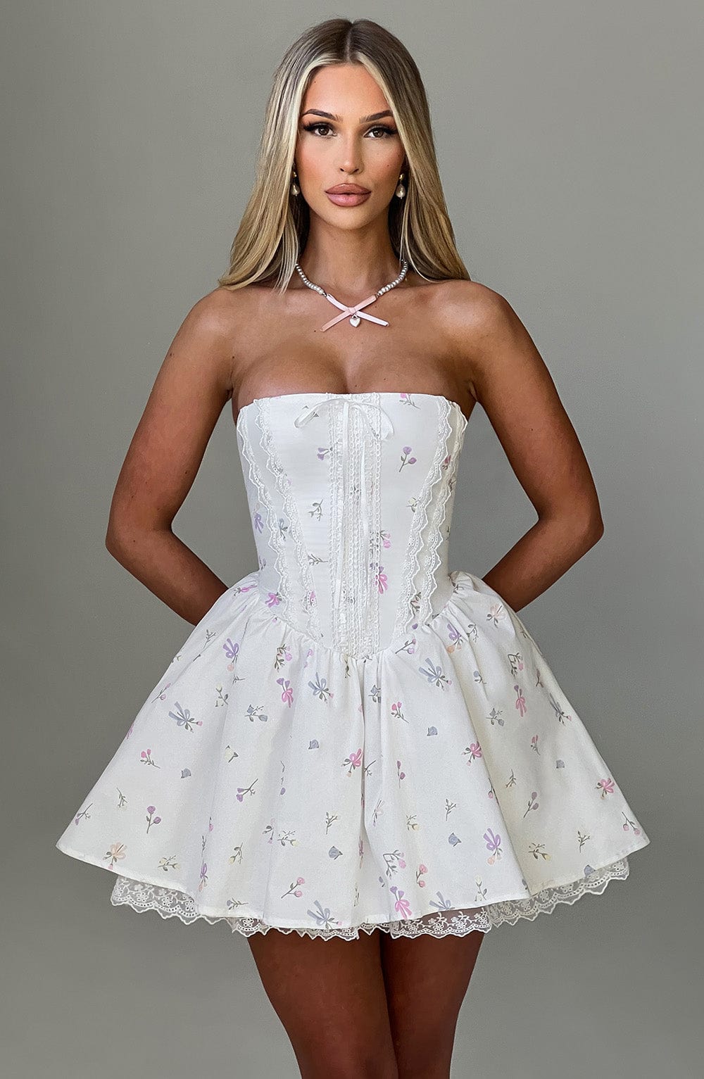 Lisa Mini Dress - White Multi Floral Print