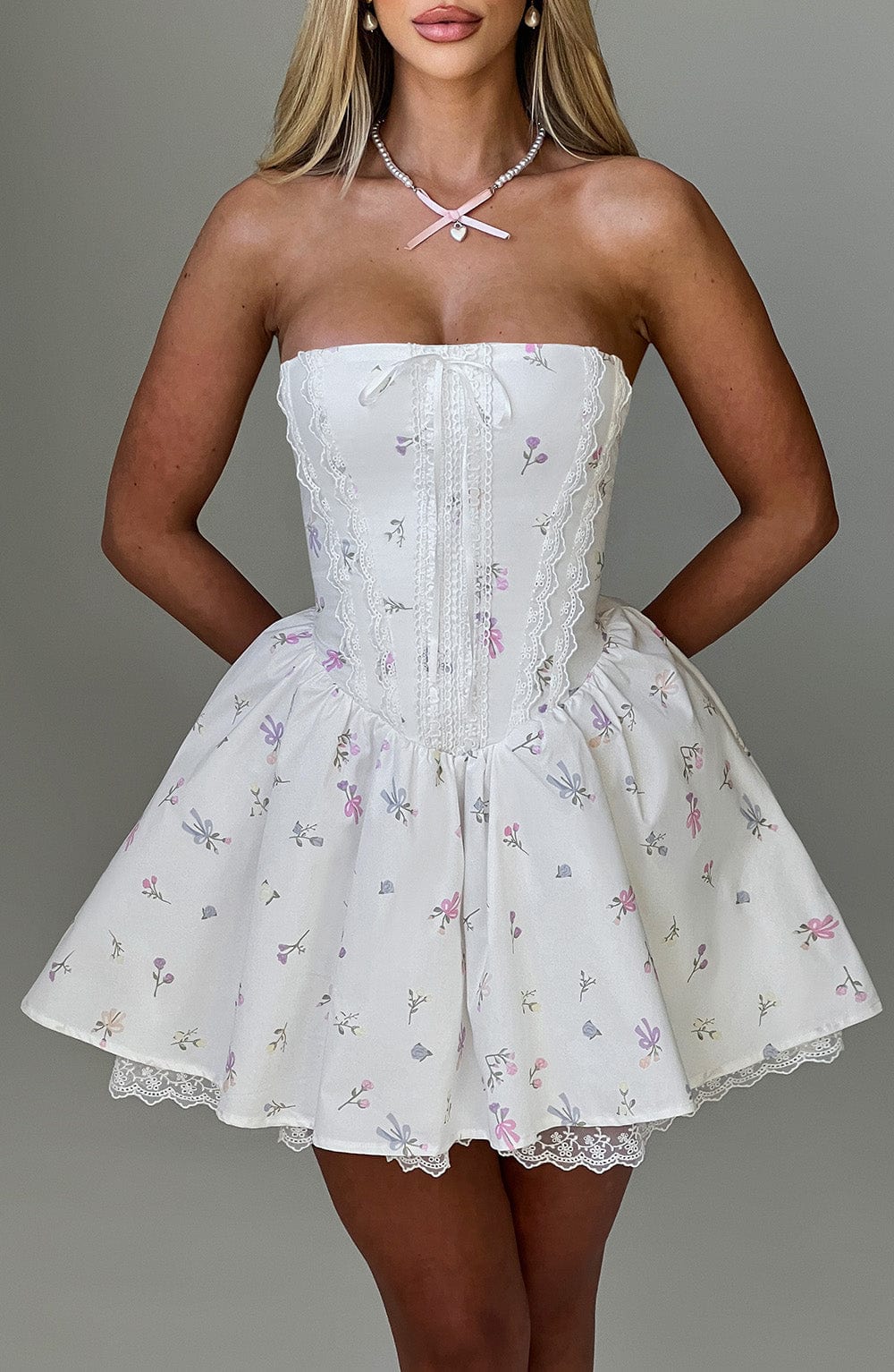 Lisa Mini Dress - White Multi Floral Print