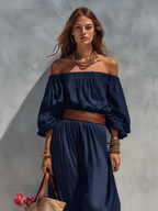Dark Blue Cotton Linen Round-Neck Sleeveless Jumpsuit