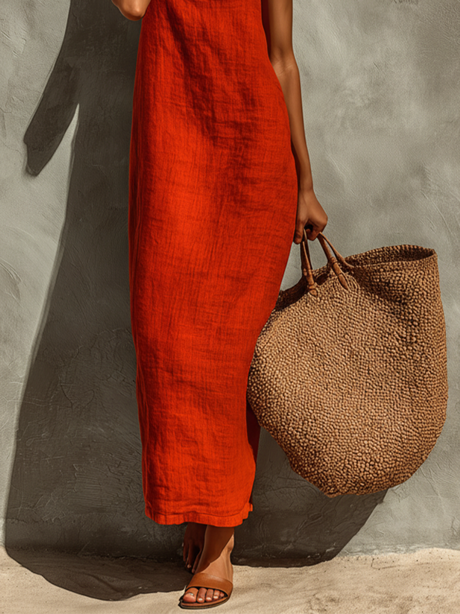Red Square Neck Spaghetti Strap Dress