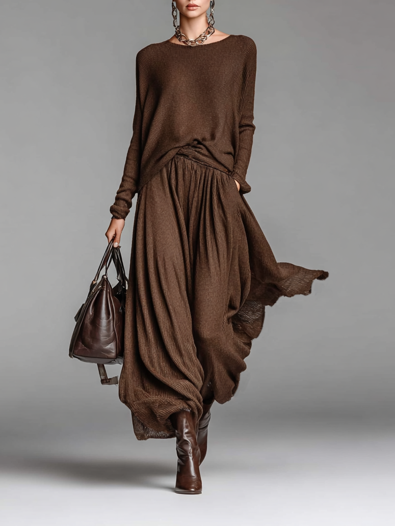 Knit Round Neck Sweater & Skirt Set