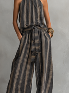Striped Woven Sleeveless Top & Trousers Set