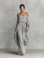 Chiffon Cold-Shoulder Flared Set