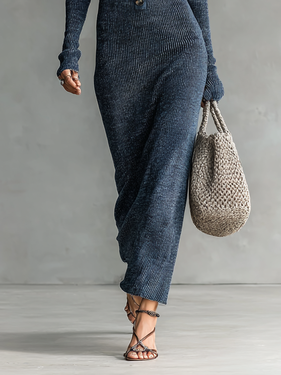 Hooded Knit Slim Maxi Dress