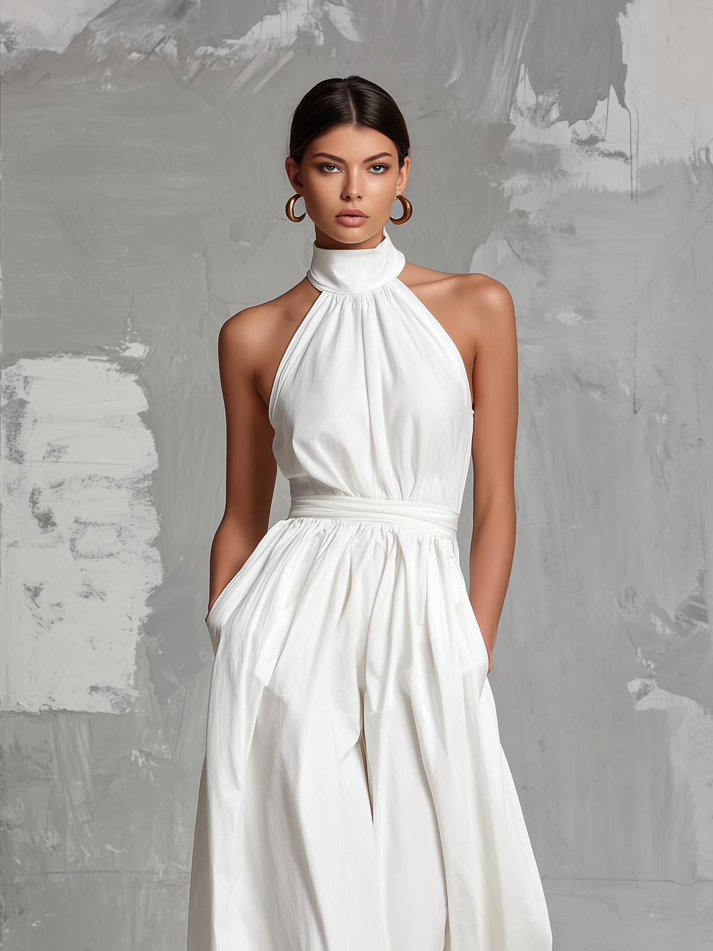 White Woven Halter-Neck Jumpsuit