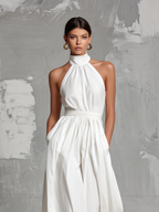 White Woven Halter-Neck Jumpsuit