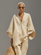 Neutral Linen Asymmetric Hem Set