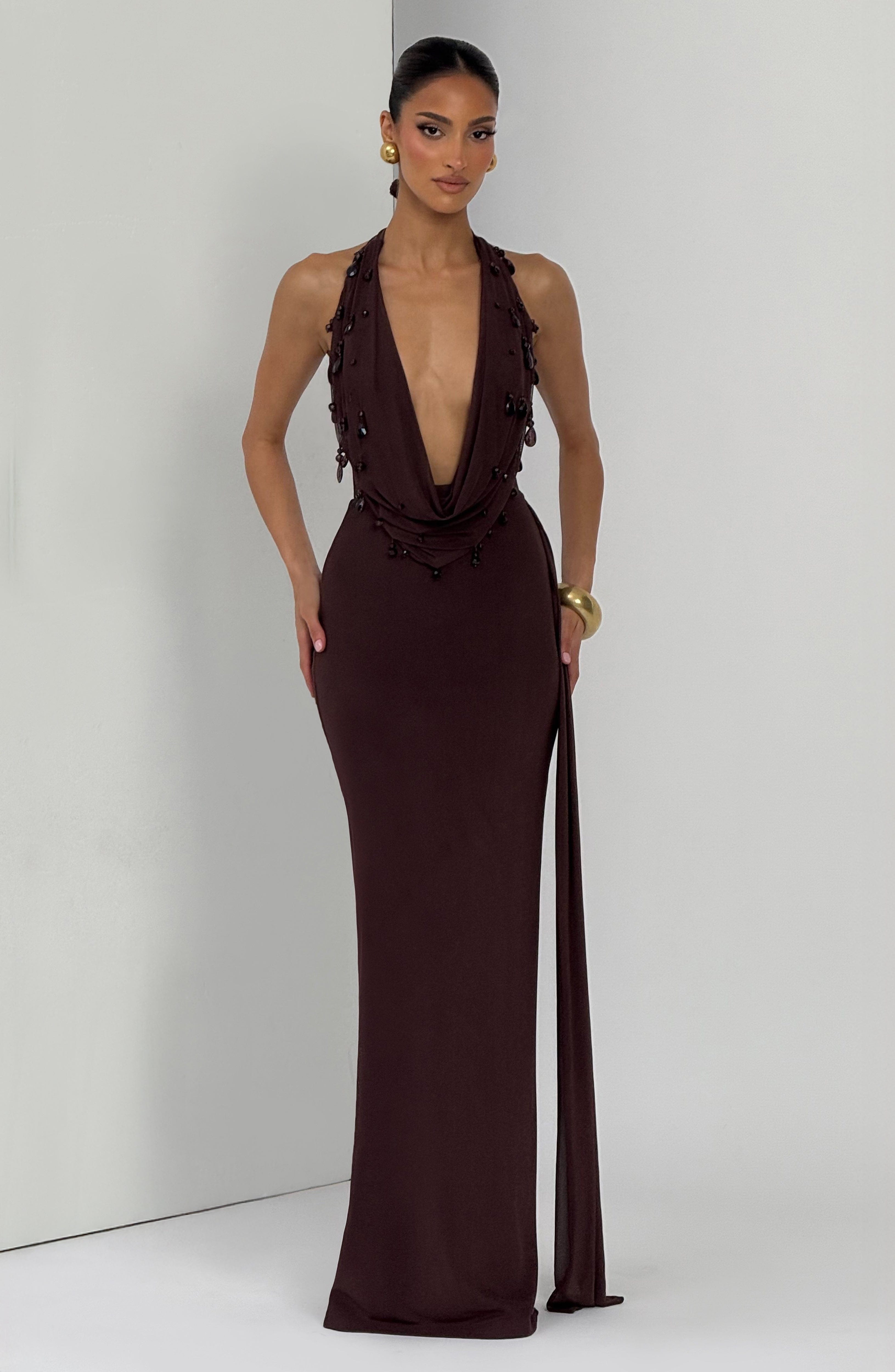 Zora Maxi Dress - Plum Brown