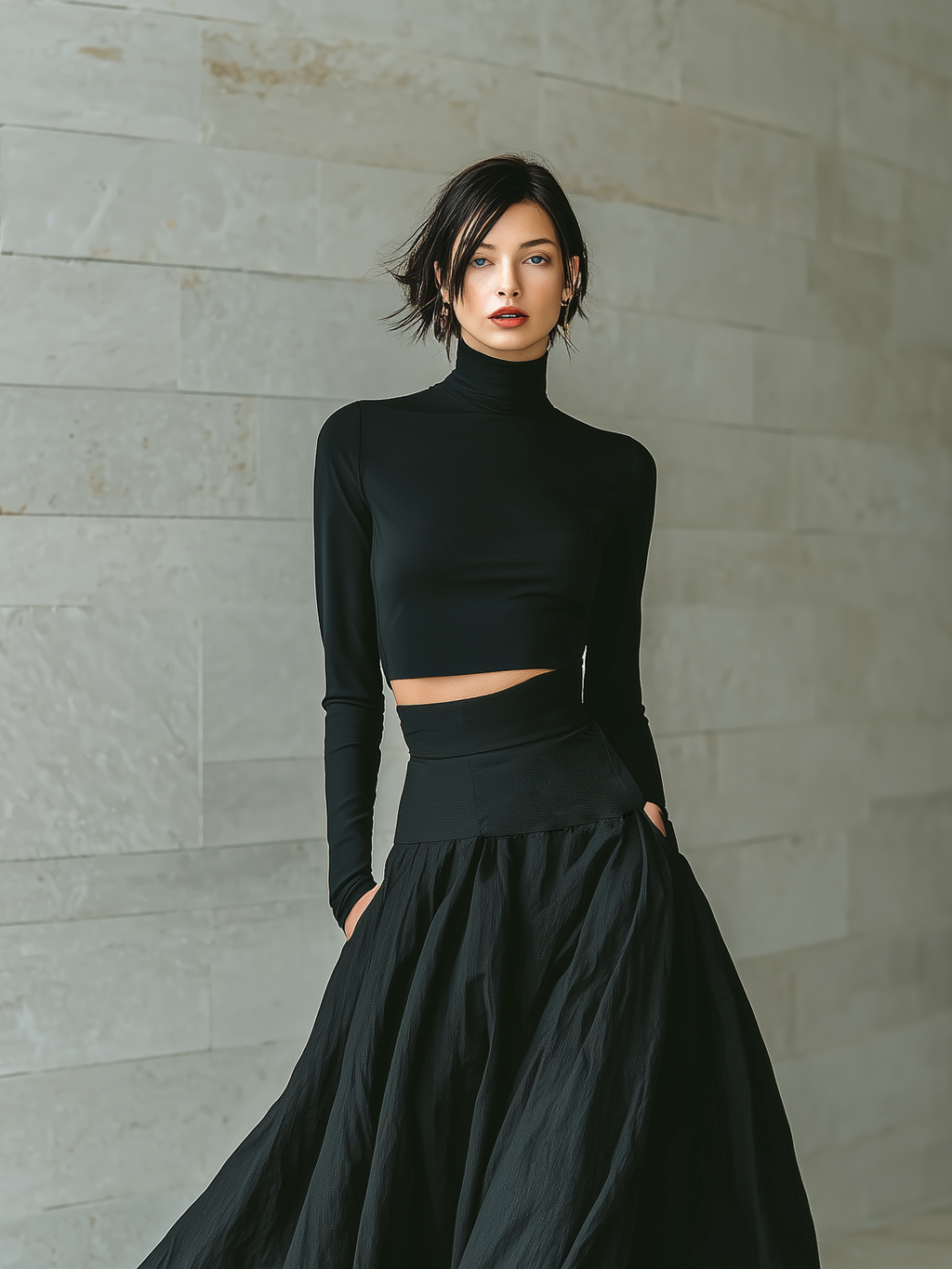 Black Turtleneck Crop Top & Maxi Skirt