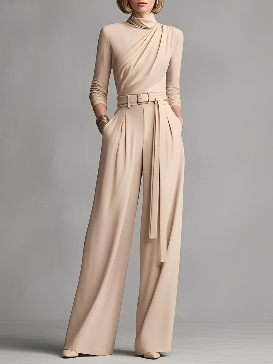 Neutral Knit Gathered Waist Jumpsuit