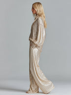 Gold Sequin Half-Zip Wide-Leg Party Set