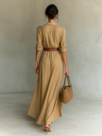 Lapel Belted Long Sleeve Maxi Dress