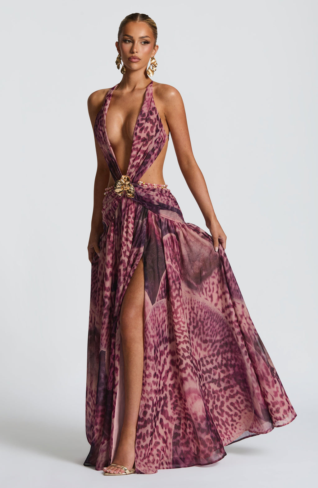Hailey Maxi Dress - Magenta Orchid Print